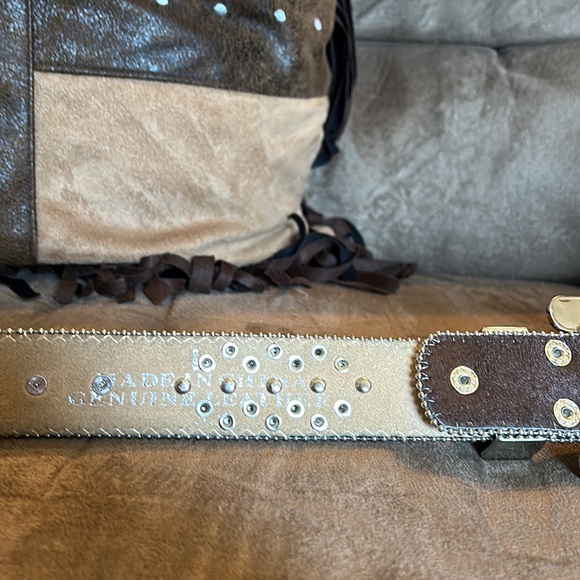 Cowgirl West bling belt.Brown cowhide, turquoise conchos and bling stones.size L main image 4